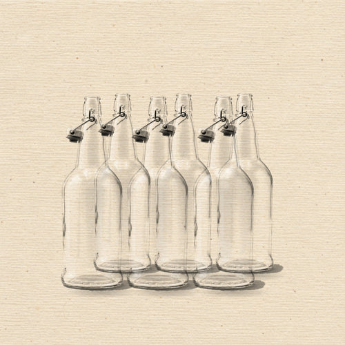 Glass bottle deposit — six 32 oz swing-top bottles