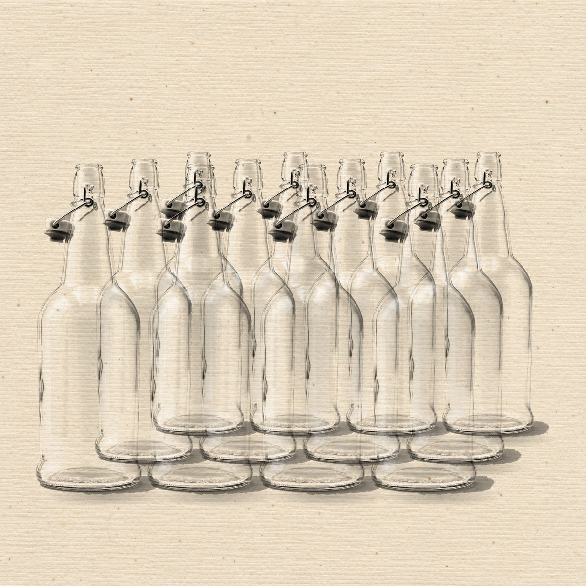 Glass bottle deposit — twelve 32 oz swing-top bottles