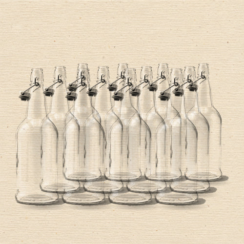 Glass bottle deposit — twelve 32 oz swing-top bottles